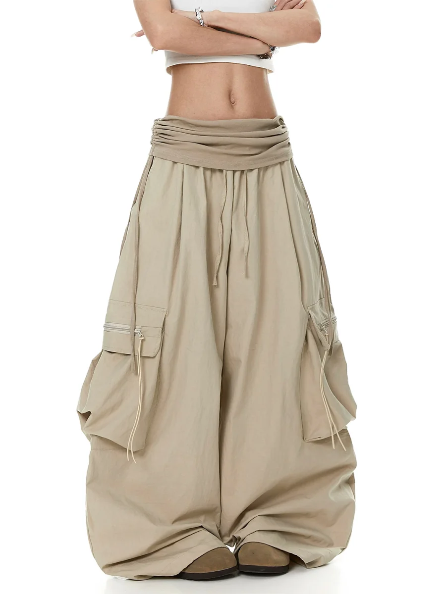 BLACKLISTS | Foldover Waist Gathered Wide-Leg Cargo Pants - 4