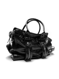 SOHATW | Black Multi-Zip Studded Leather Biker Tote Bag