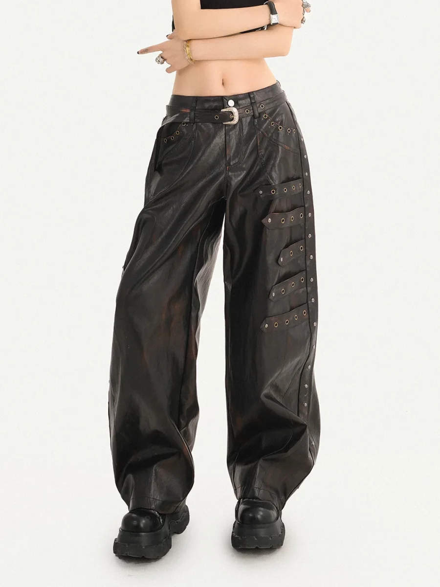 Nico Molly | Studded Wide-Leg Loose-Fit Leather Pants - 2