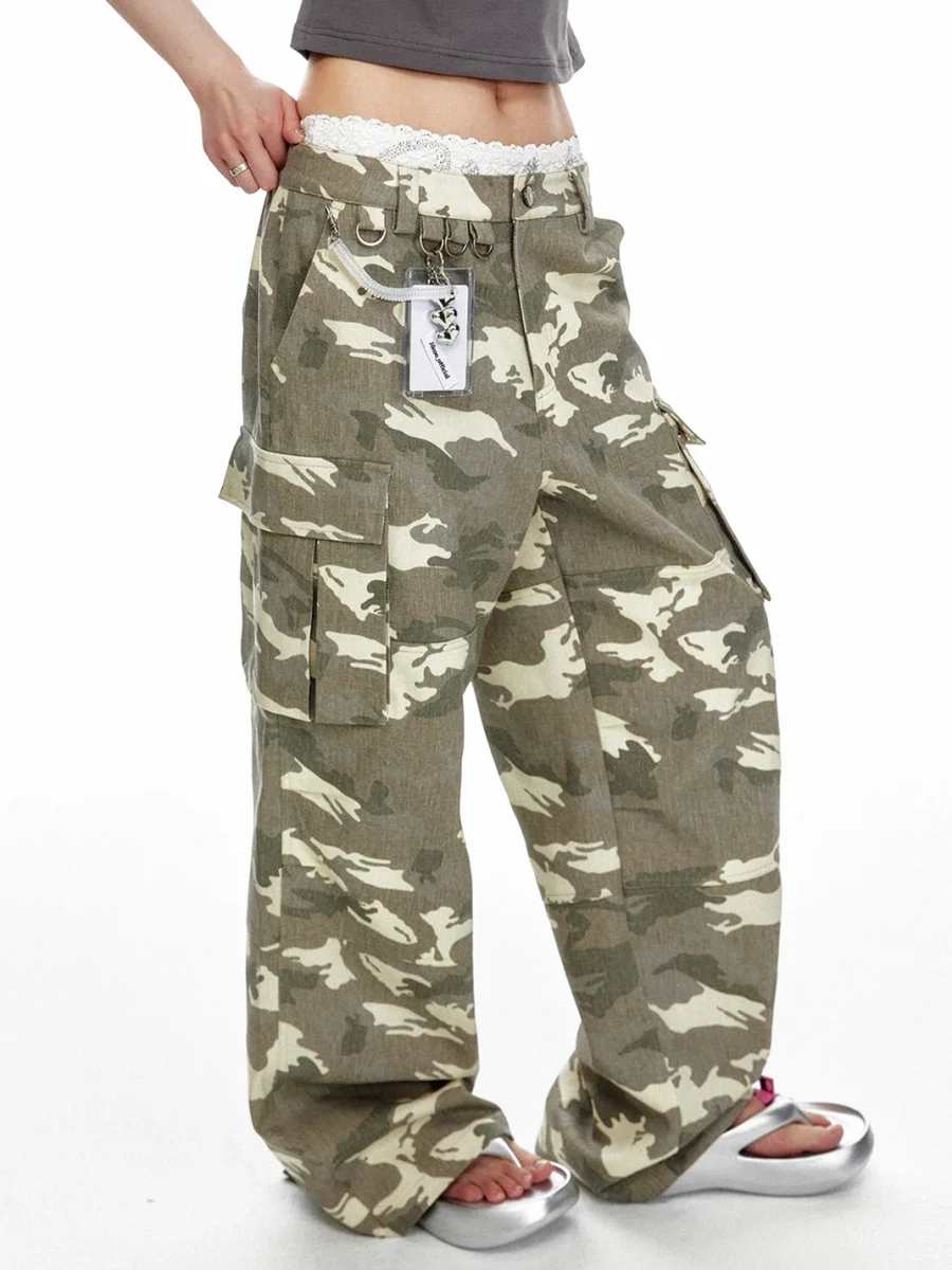JIKOO | Faded Camouflage Wide-Leg Cargo Jeans - 3