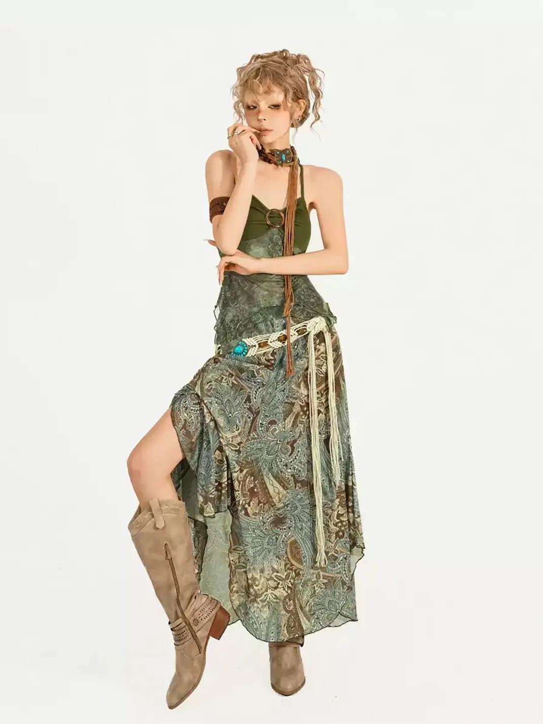 Nico Molly | Printed Camisole And Asymmetrical Skirt Set