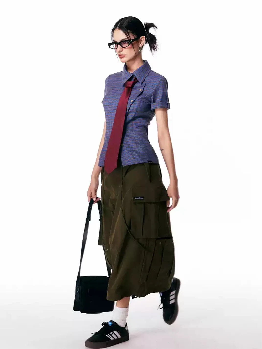 JIKOO | Blue Plaid Short Sleeve Collared Shirt