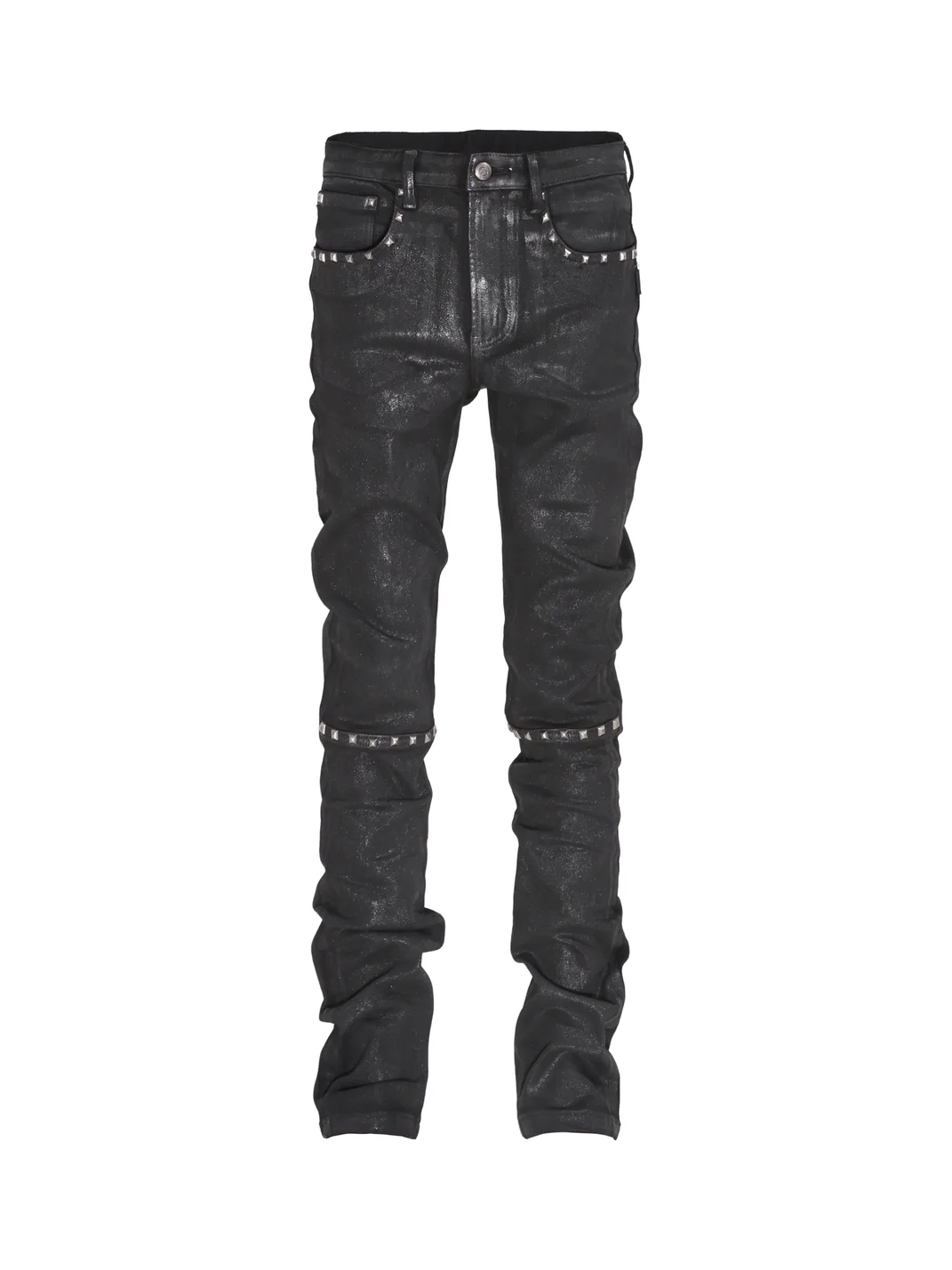 THEWET | Studded Crackle Waxed Slim Straight-Leg Pants