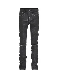 THEWET | Studded Crackle Waxed Slim Straight-Leg Pants