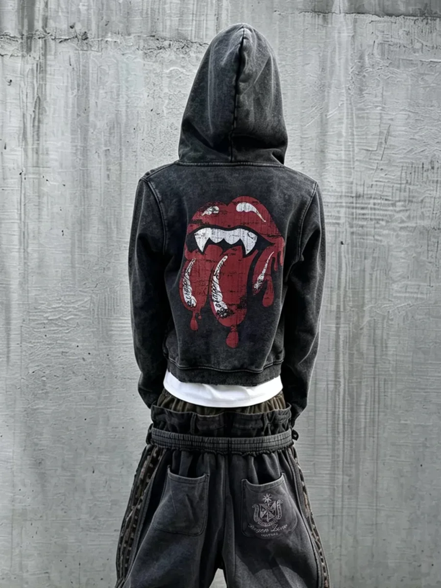 THEWET | Washed Distressed Split-Tongue Graphic Hoodie - 3