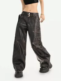 Nico Molly | Studded Wide-Leg Loose-Fit Leather Pants