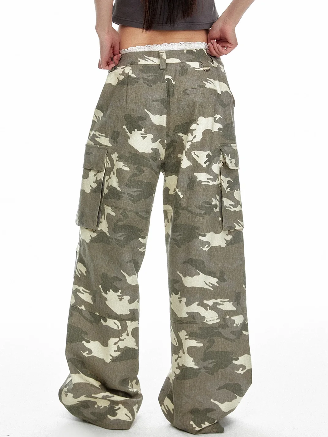 JIKOO | Faded Camouflage Wide-Leg Cargo Jeans