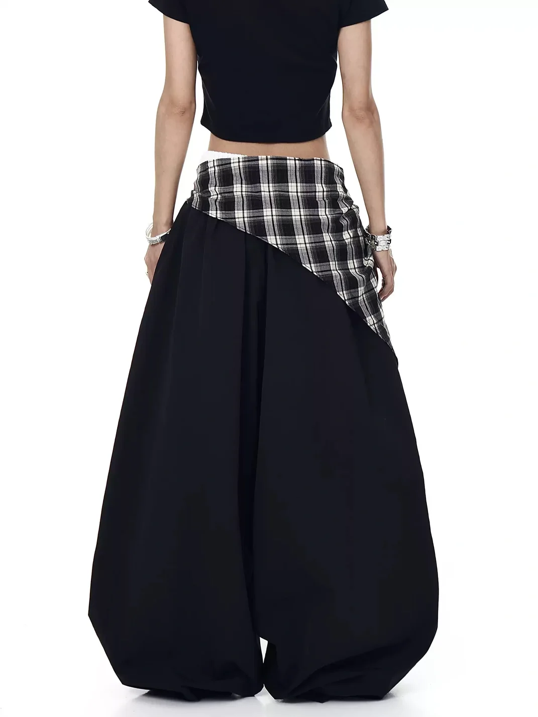 BLACKLISTS | Plaid Accent Double Waistband Wide-Leg Parachute Pants