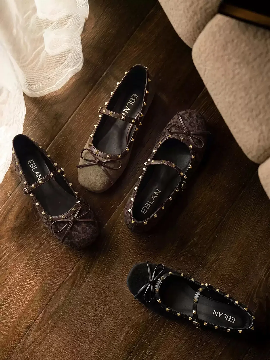 EBLAN | Studded Leopard Bow Mary Jane Flats