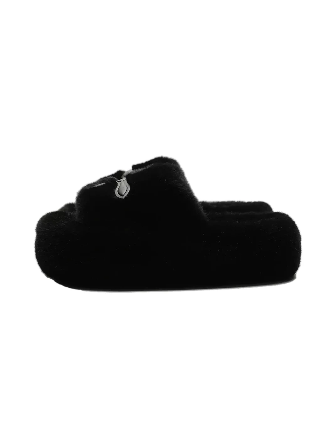 MMLQJD | Black Fuzzy Platform Slide Slippers