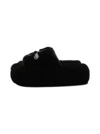 MMLQJD | Black Fuzzy Platform Slide Slippers