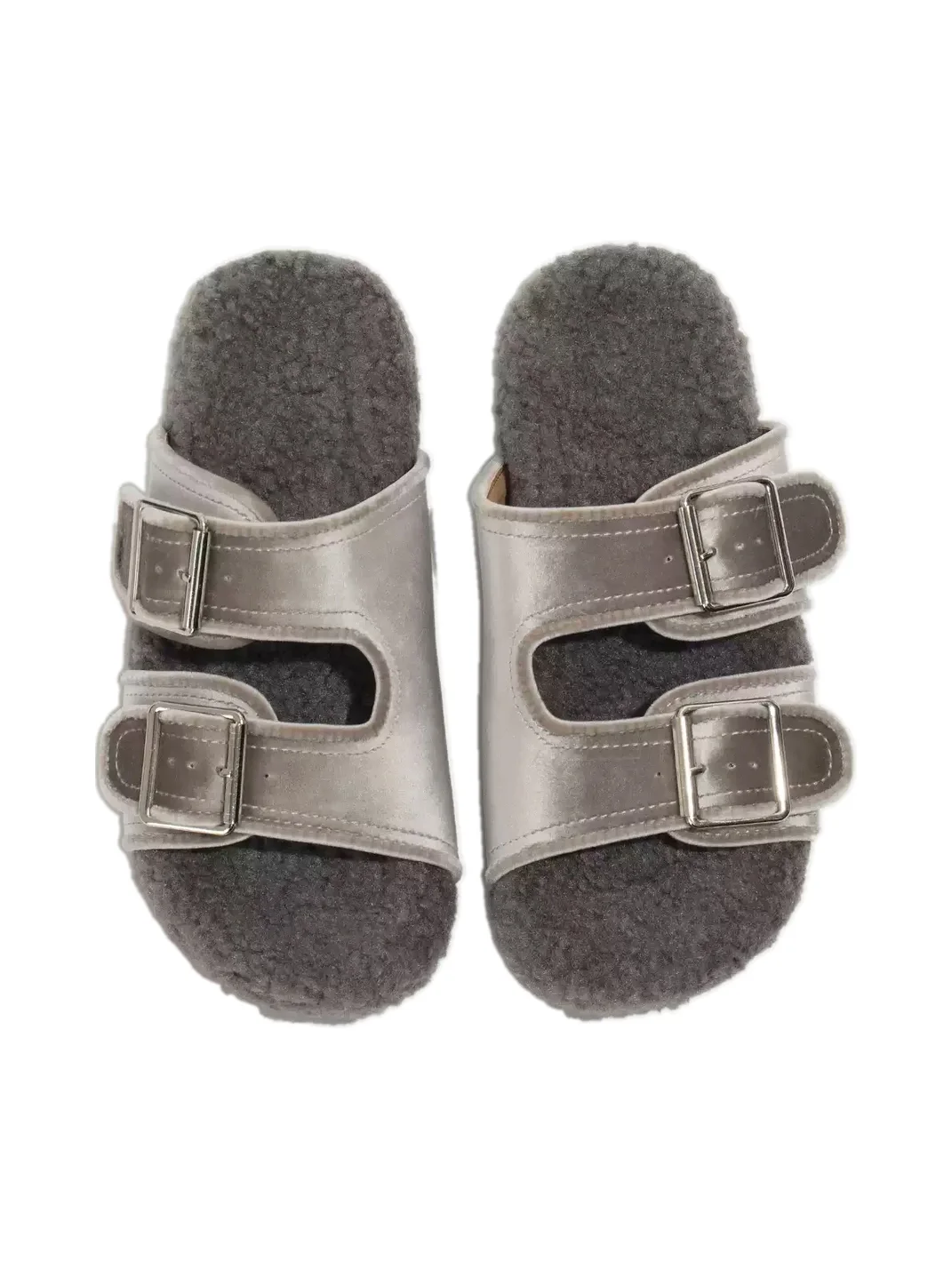 LMDD | Gray Double Buckle Plush Slip-On Slippers