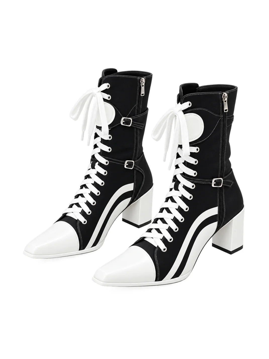 Angel | Square Toe Lace-Up Mid-Calf Boots