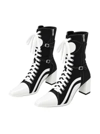 Angel | Square Toe Lace-Up Mid-Calf Boots