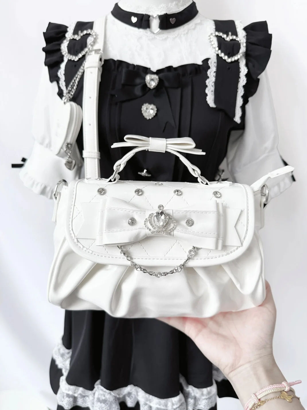 Transfer Student | Rhinestone Bow Lolita Shoulder And Crossbody Handbag