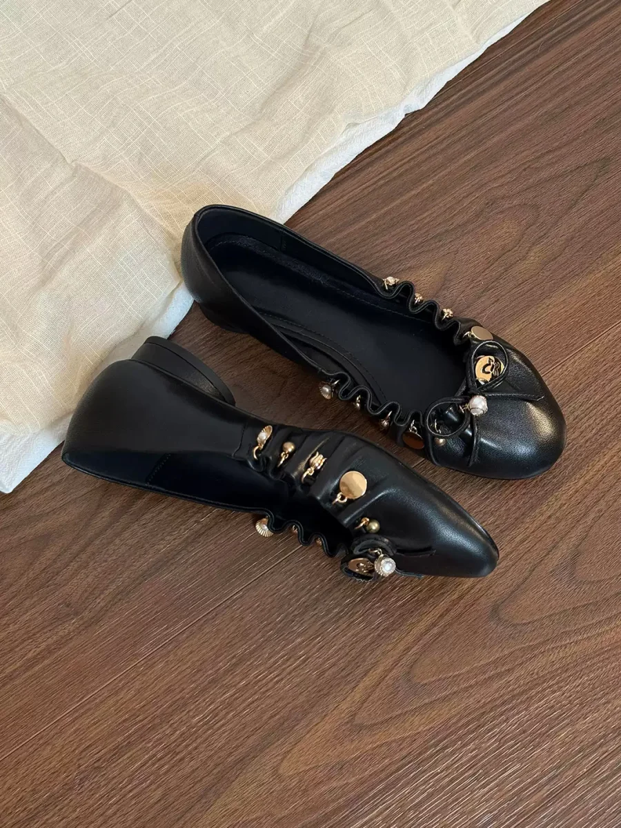 HoneyRain | Ruffled Metal Charm Slip-On Ballet Flats - 3