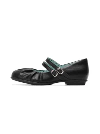 Mule Donkey | Ruched Round-Toe Double-Strap Mary Jane Flats