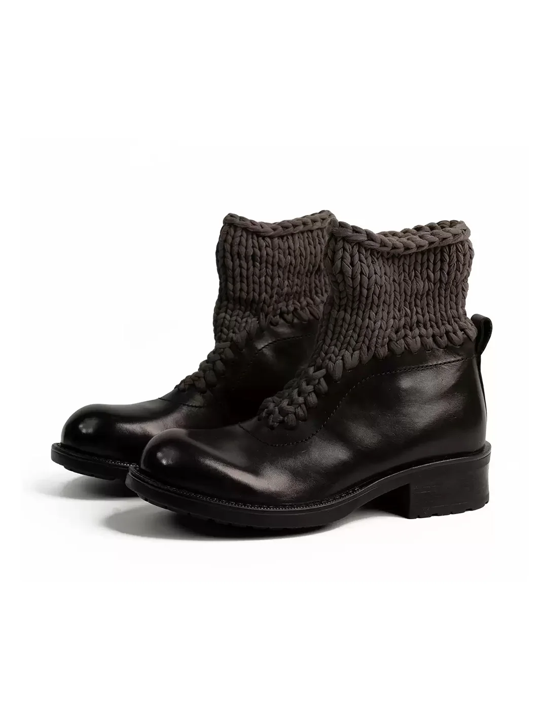 ZHUDAGE | Knit Panel Horsehide Chelsea Ankle Boots