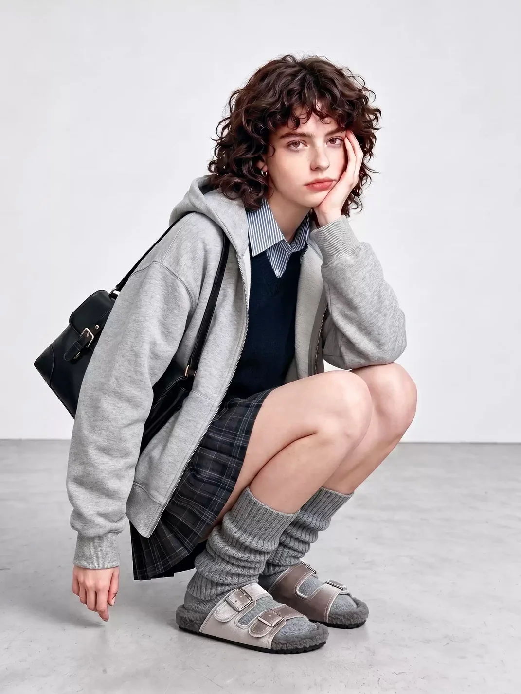 LMDD | Gray Double Buckle Plush Slip-On Slippers