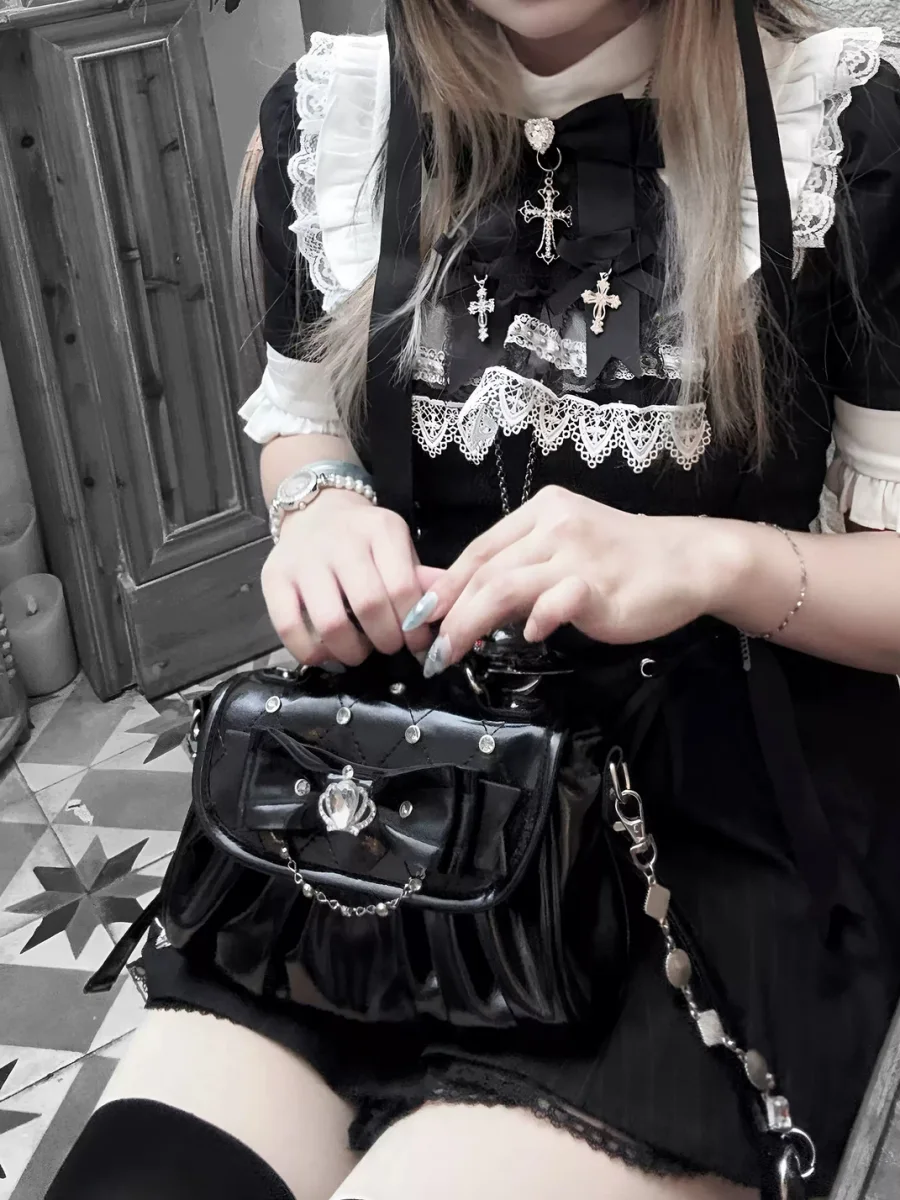 Transfer Student | Rhinestone Bow Lolita Shoulder And Crossbody Handbag - 2