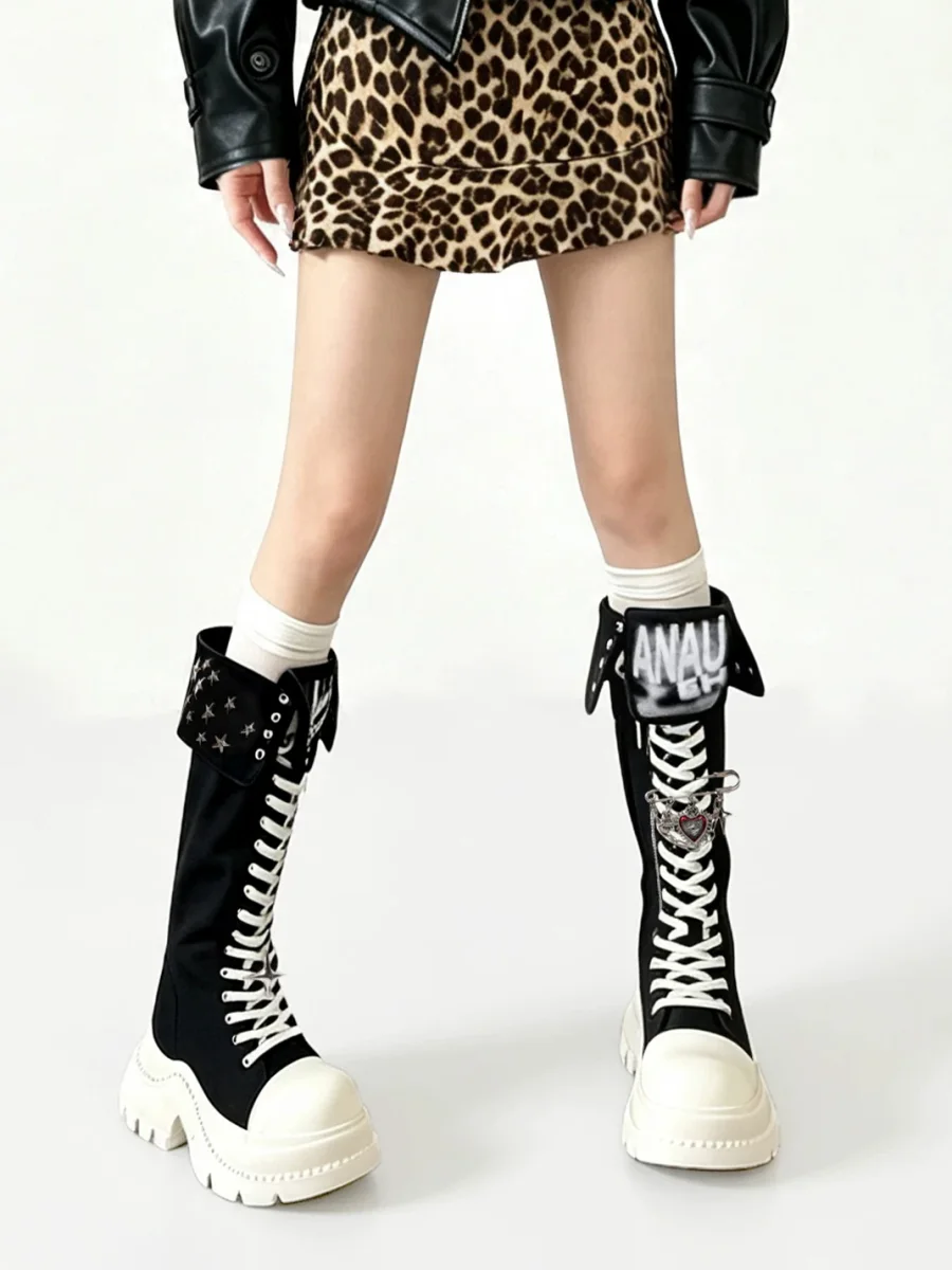 PINJIAHUI | Punk Platform Tall Canvas Boots - 3