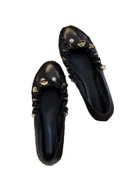 HoneyRain | Ruffled Metal Charm Slip-On Ballet Flats