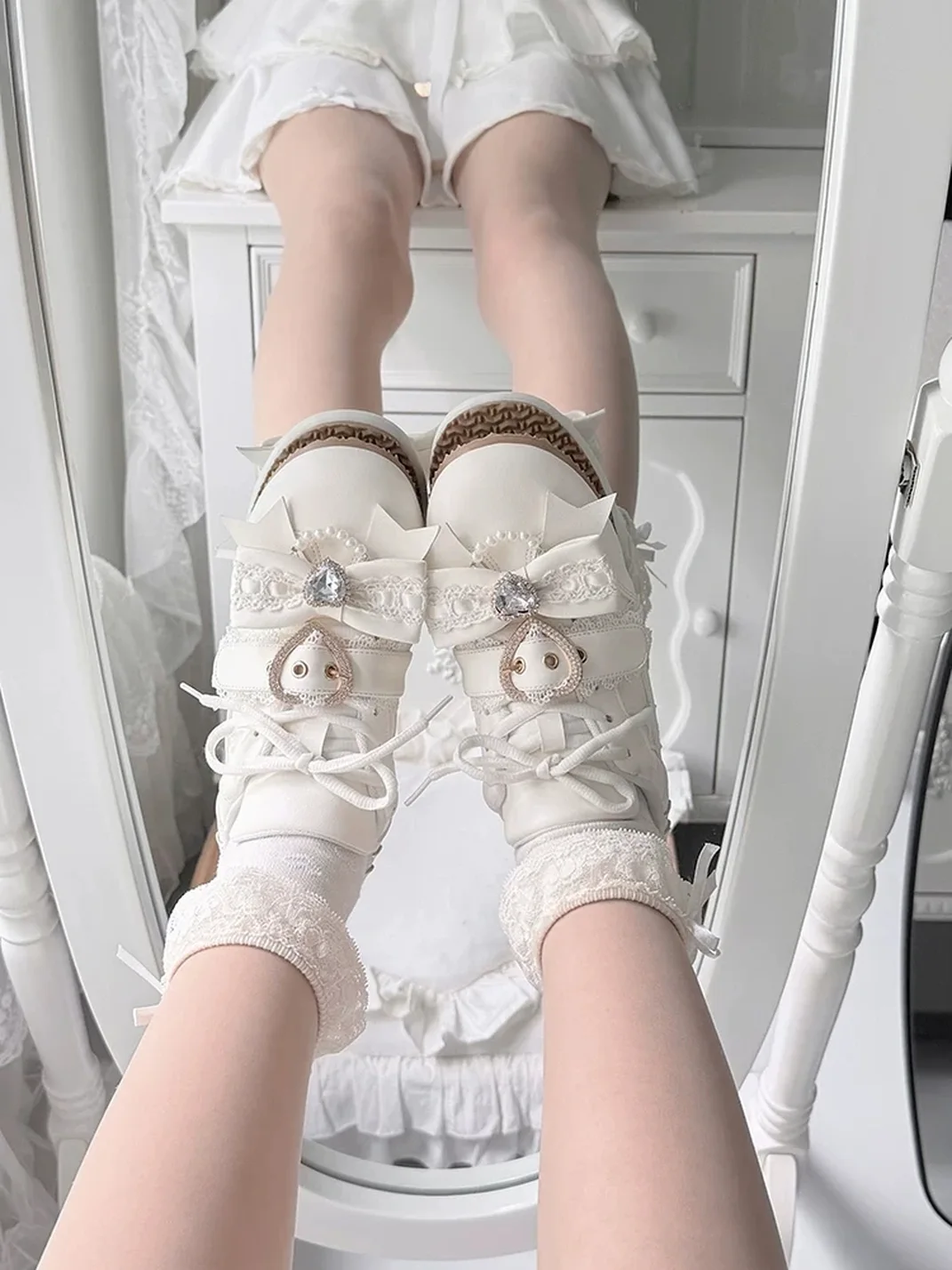 Transfer Student | Lace-Up Rhinestone Bow Low-Heel Sneakers