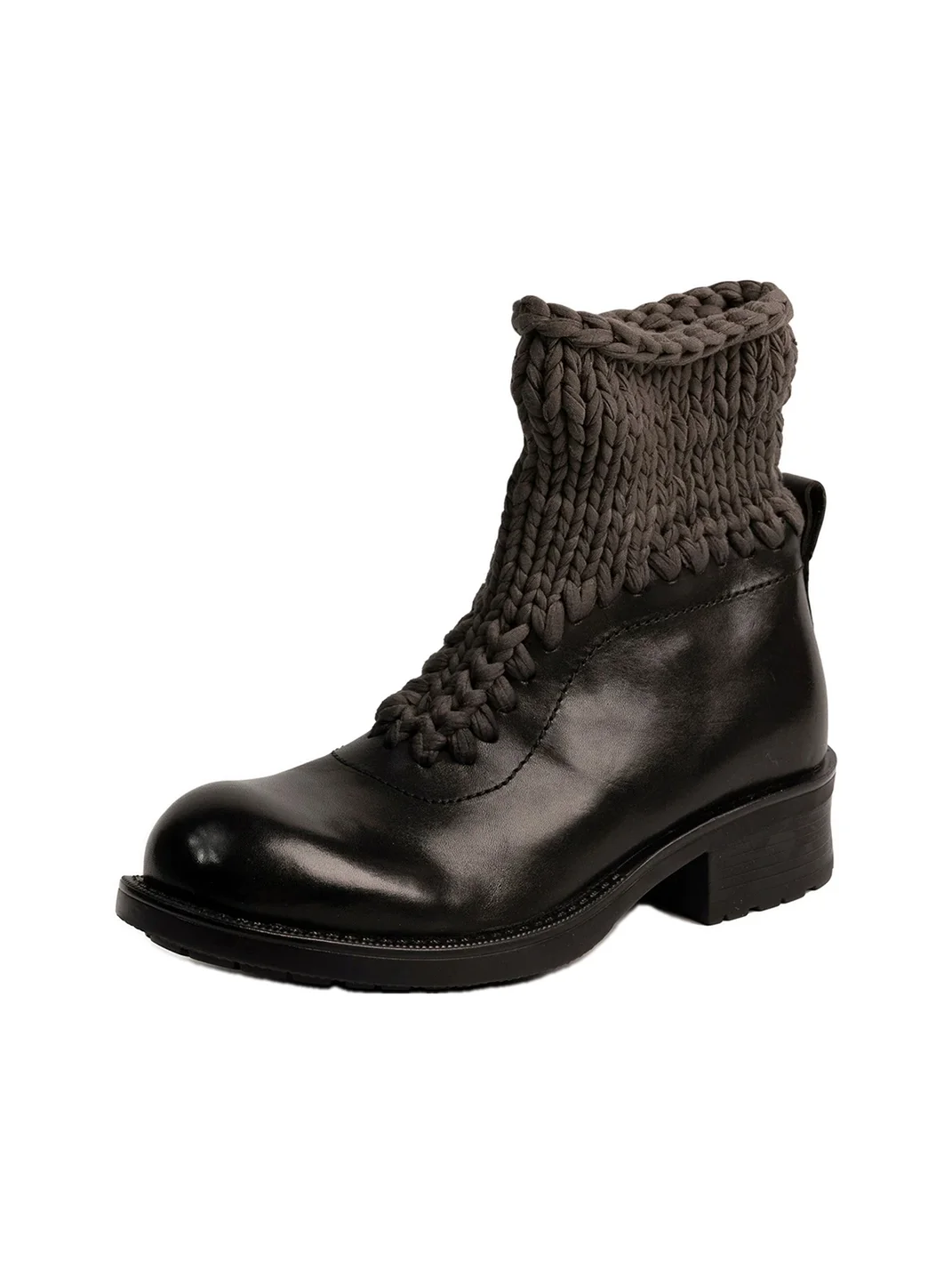 ZHUDAGE | Knit Panel Horsehide Chelsea Ankle Boots