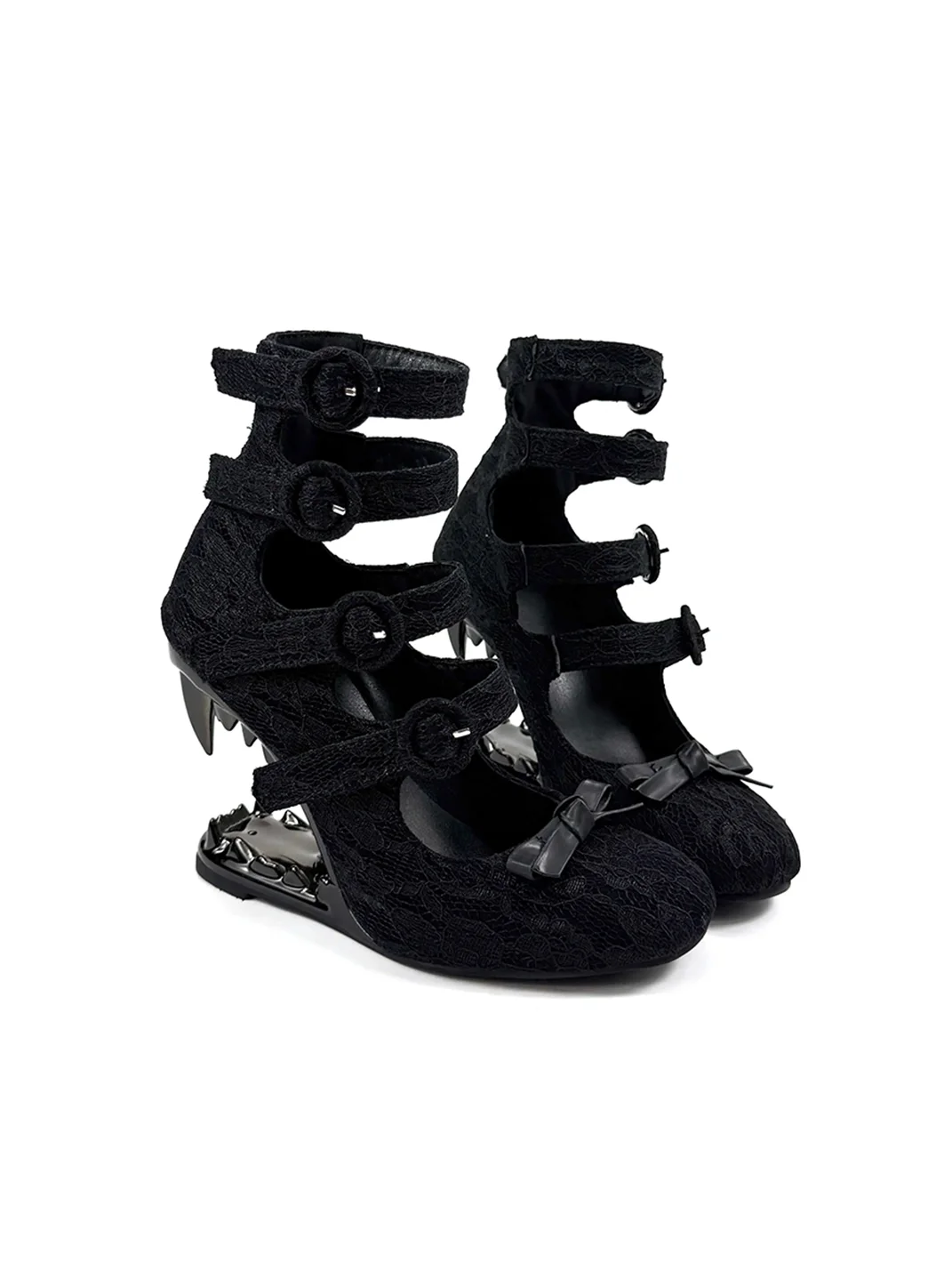 Dolly Bae | Gothic Lace Multi-Strap Bow Fang-Heel Pumps