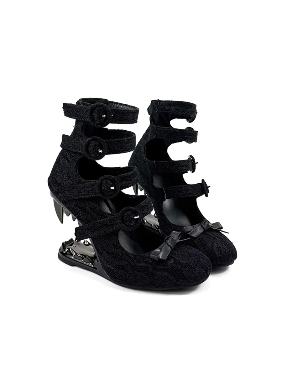 Dolly Bae | Gothic Lace Multi-Strap Bow Fang-Heel Pumps - 2