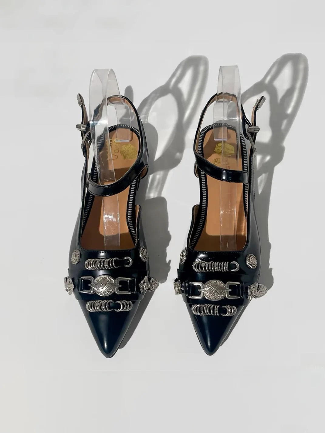Angel | Pointed-Toe Metal-Embellished Buckle Strap Sandals