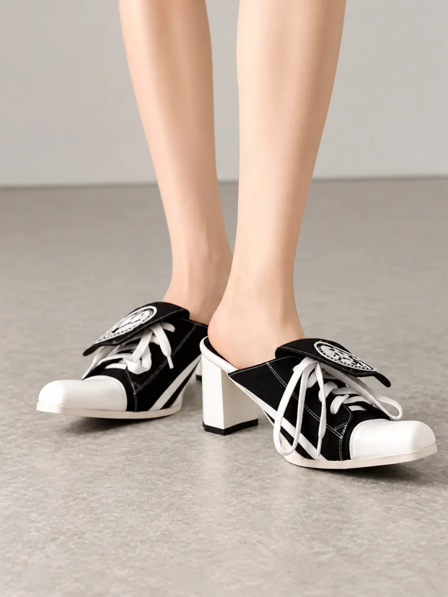 Angel | Lace-Up Heeled Mules - 2