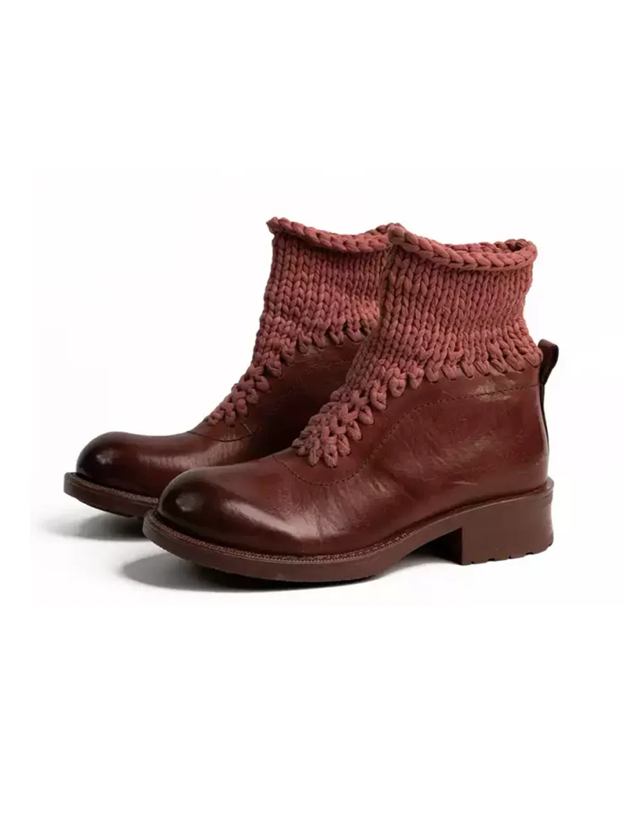 ZHUDAGE | Knit Panel Horsehide Chelsea Ankle Boots - 2