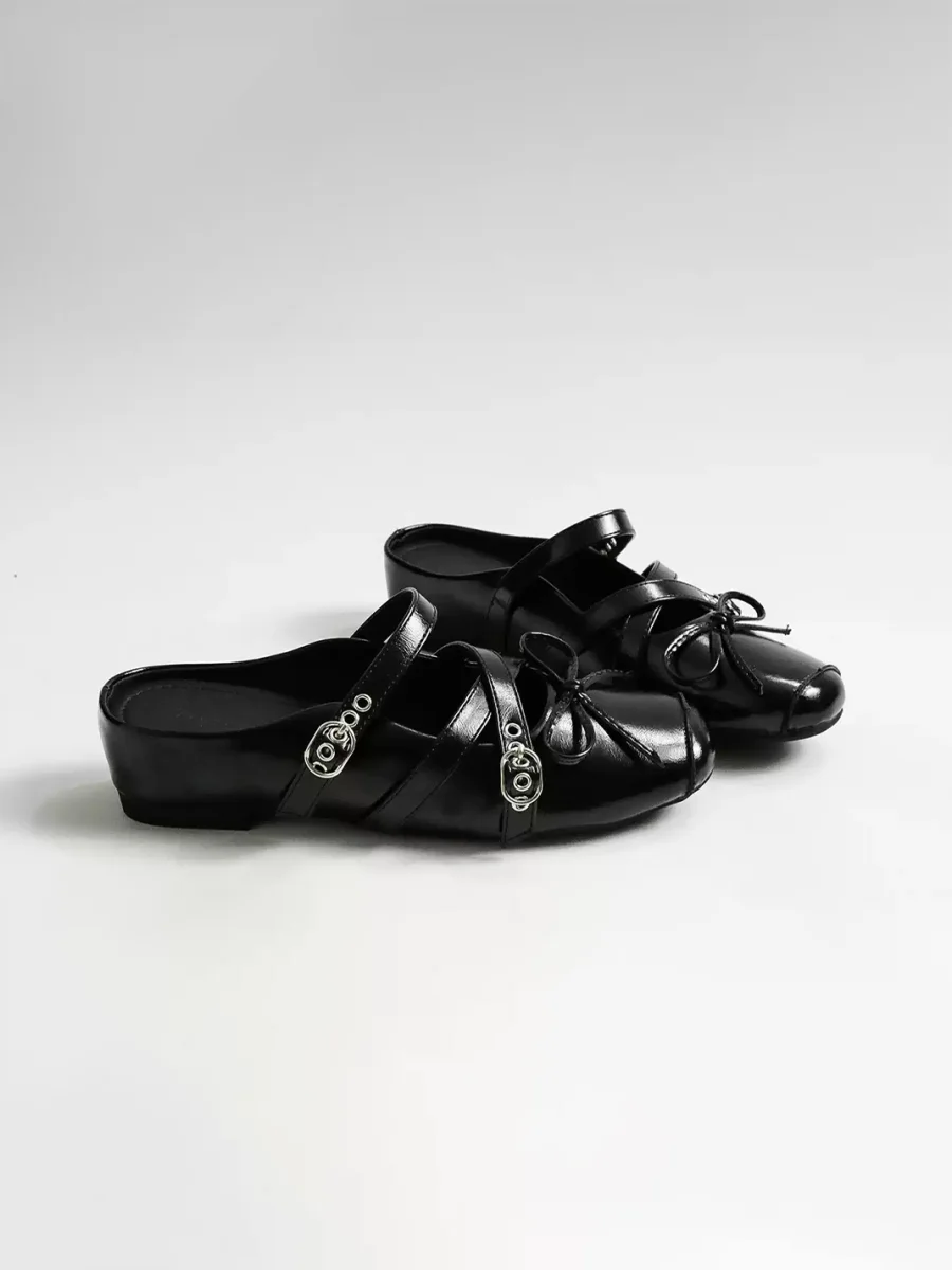 NAISHA | Bow Cross Strap Closed Toe Mules - 4