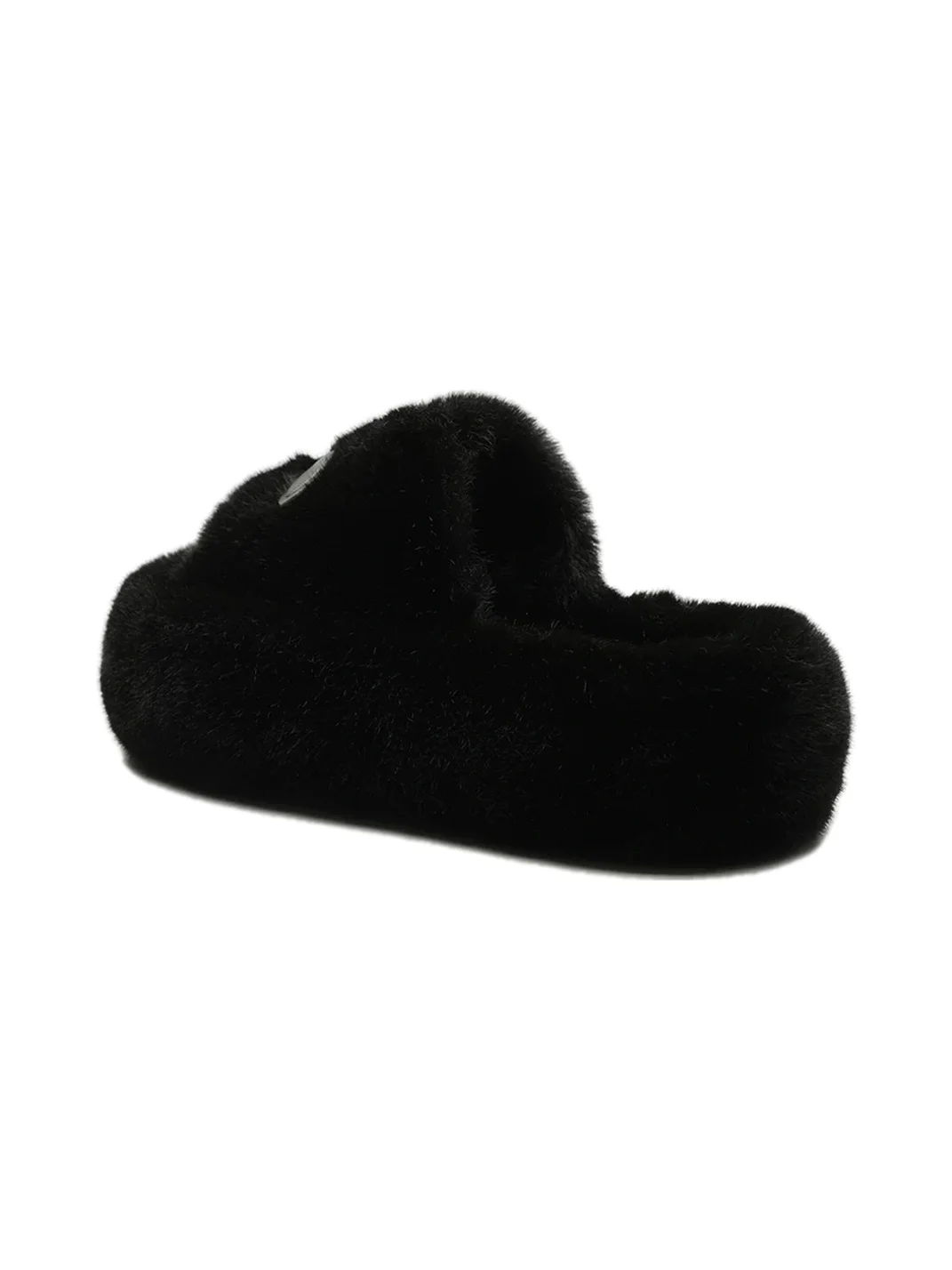 MMLQJD | Black Fuzzy Platform Slide Slippers