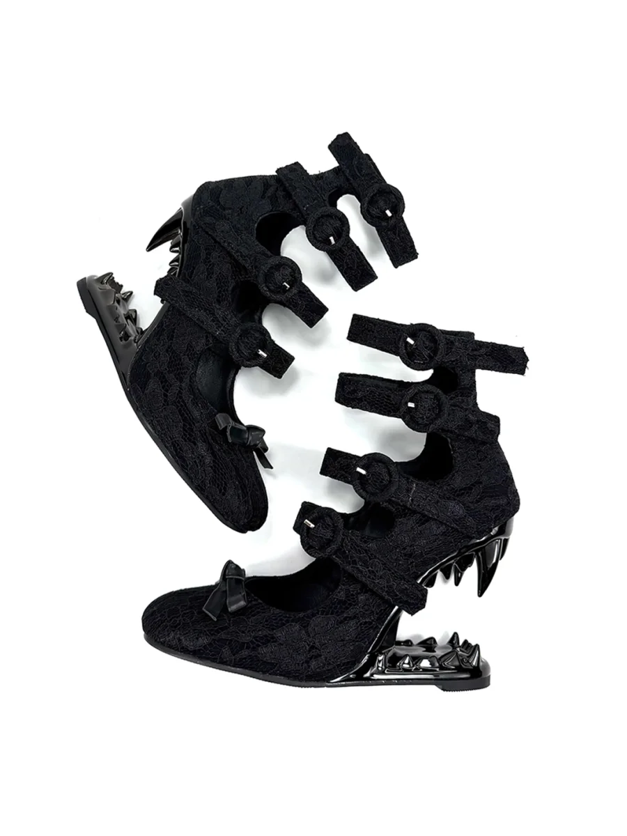 Dolly Bae | Gothic Lace Multi-Strap Bow Fang-Heel Pumps - 3