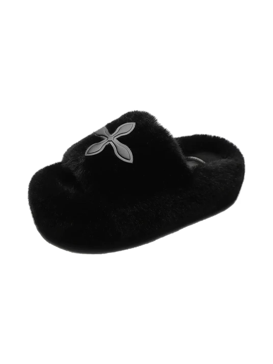 MMLQJD | Black Fuzzy Platform Slide Slippers