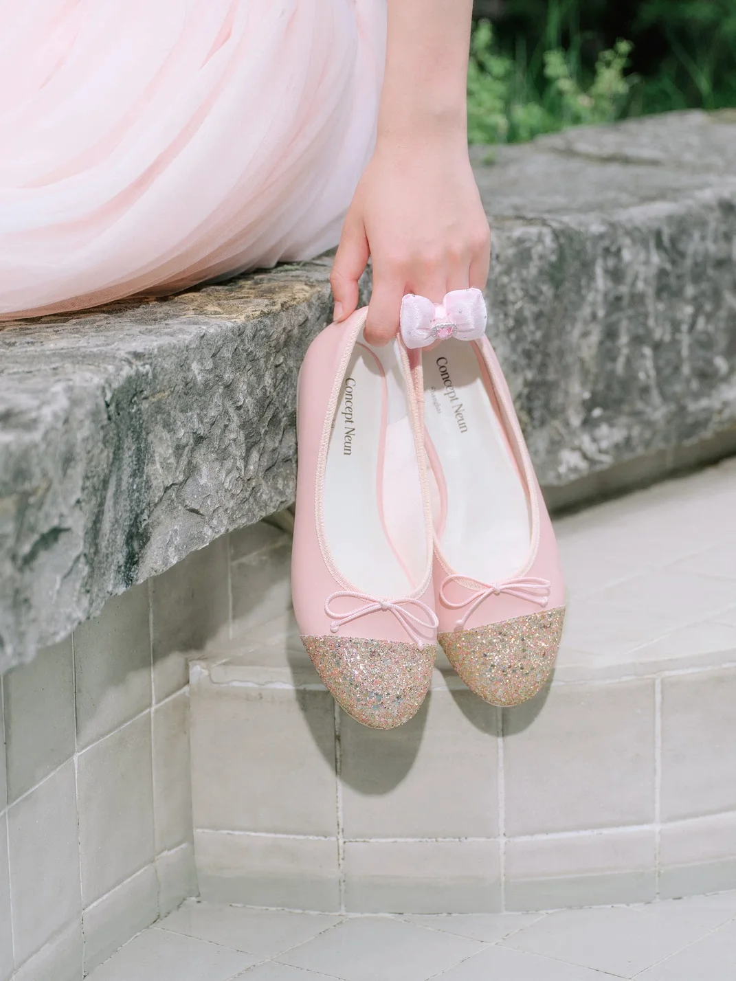 Concept Neun | Pink Sequin Round Toe Ballet Flats