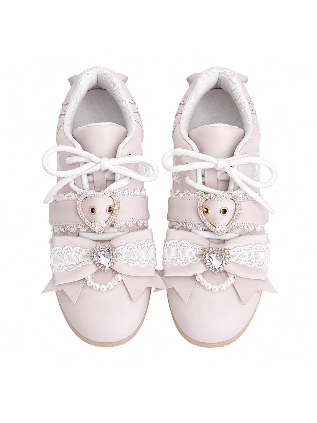 Transfer Student | Lace-Up Rhinestone Bow Low-Heel Sneakers