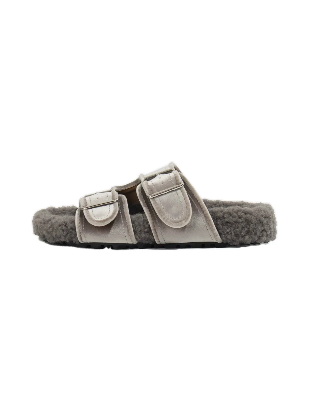 LMDD | Gray Double Buckle Plush Slip-On Slippers