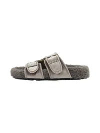 LMDD | Gray Double Buckle Plush Slip-On Slippers