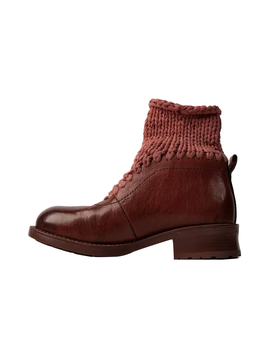 ZHUDAGE | Knit Panel Horsehide Chelsea Ankle Boots
