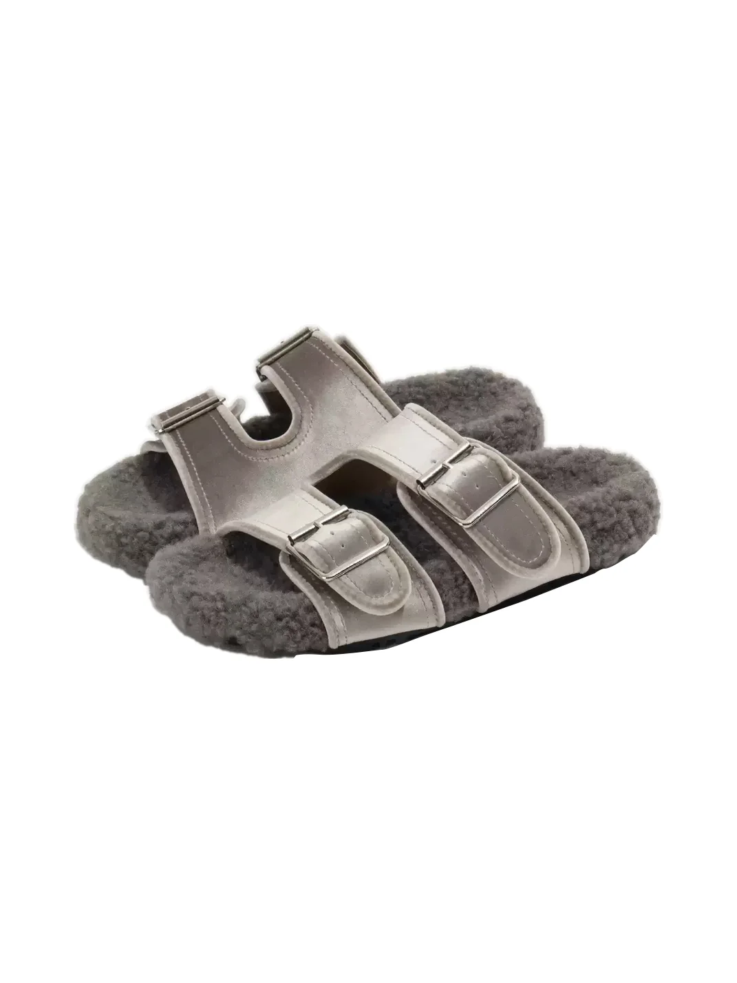 LMDD | Gray Double Buckle Plush Slip-On Slippers