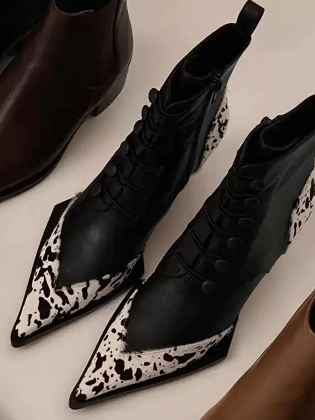Angel | Pointed Toe Colorblock Side Zip Ankle Boots