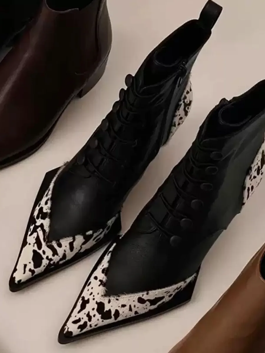 Angel | Pointed Toe Colorblock Side Zip Ankle Boots - 3