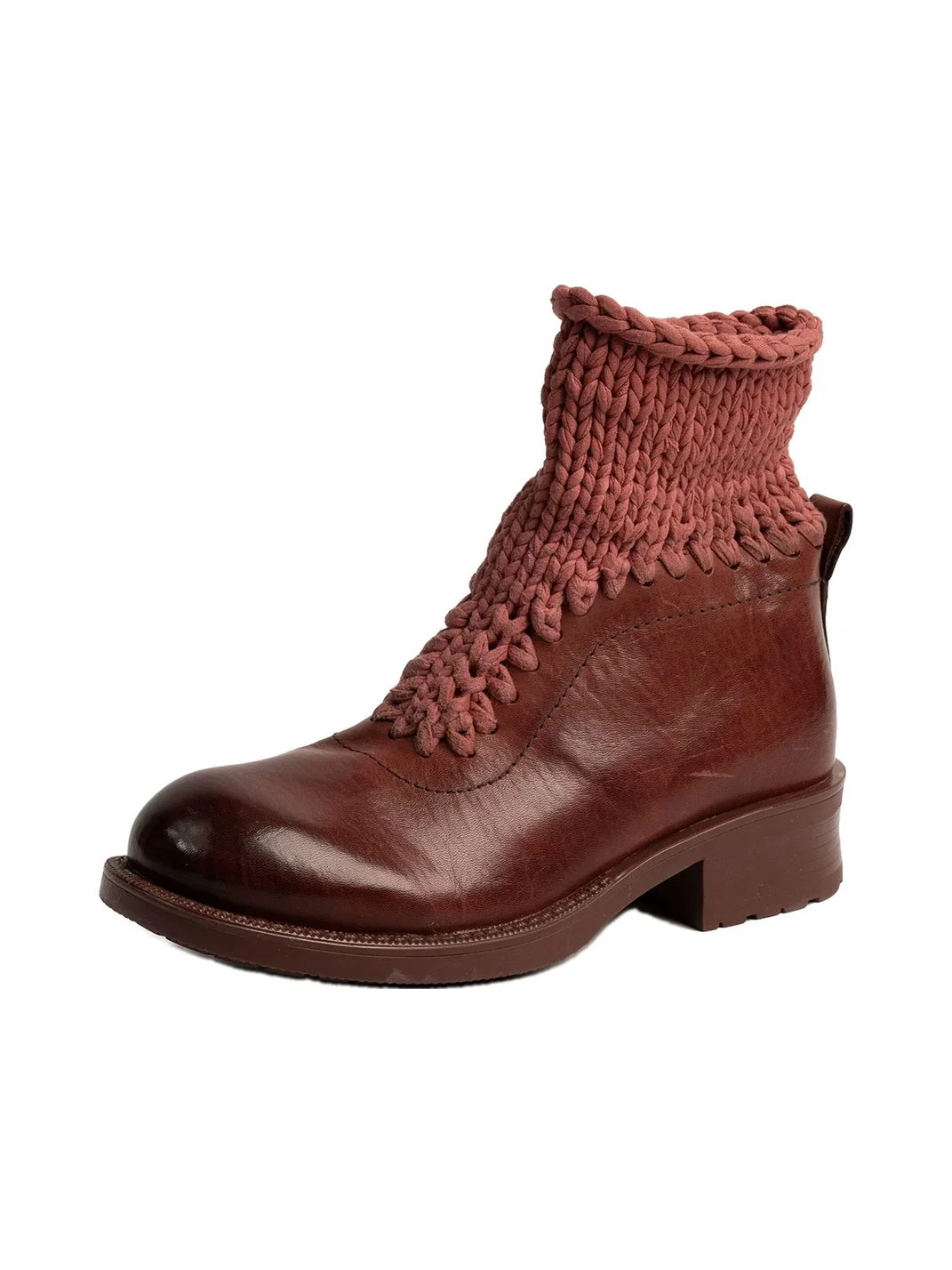 ZHUDAGE | Knit Panel Horsehide Chelsea Ankle Boots