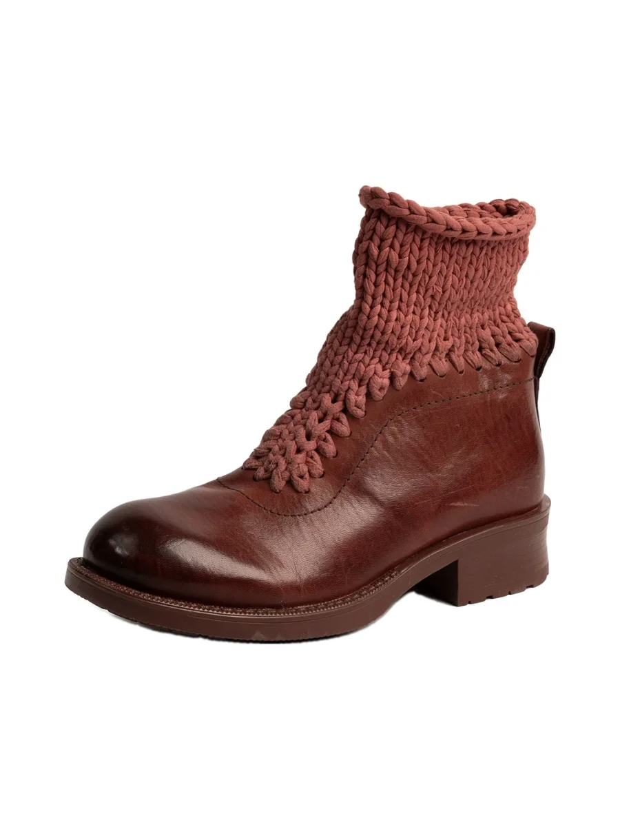 ZHUDAGE | Knit Panel Horsehide Chelsea Ankle Boots - 3