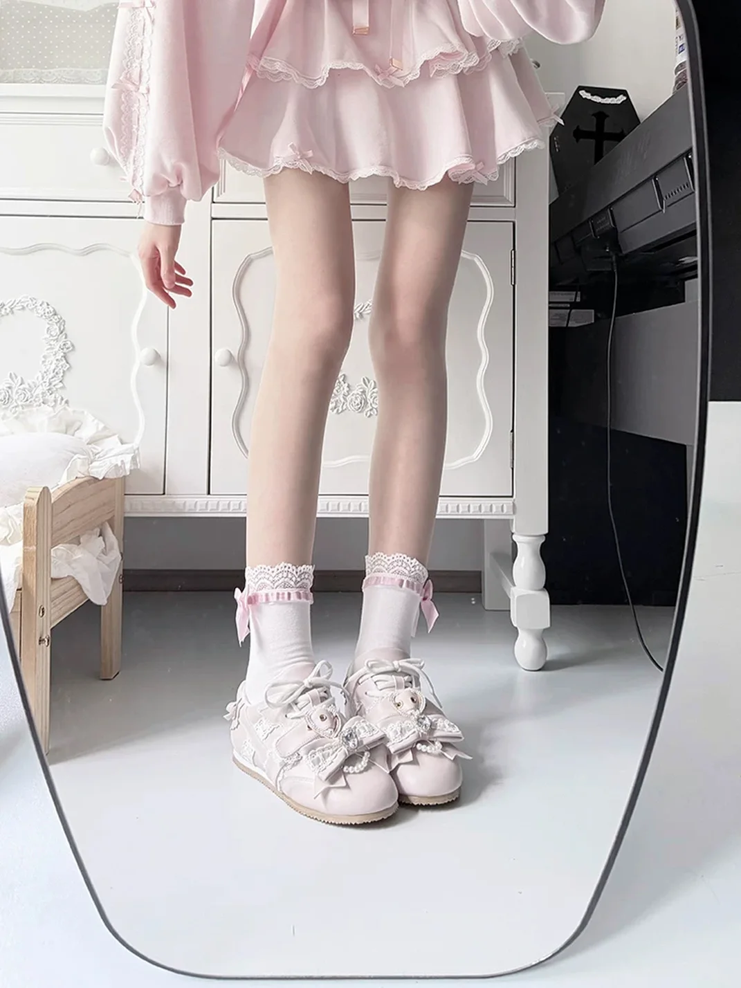 Transfer Student | Lace-Up Rhinestone Bow Low-Heel Sneakers