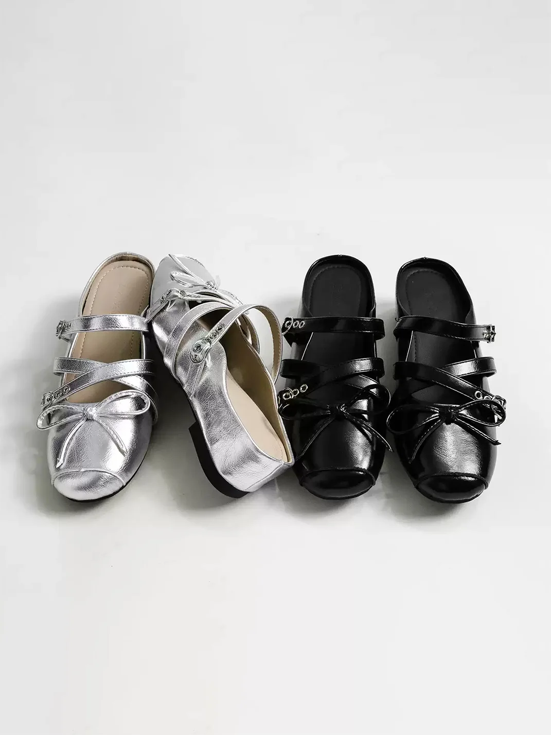 NAISHA | Bow Cross Strap Closed Toe Mules