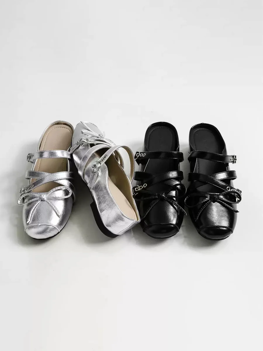 NAISHA | Bow Cross Strap Closed Toe Mules - 2
